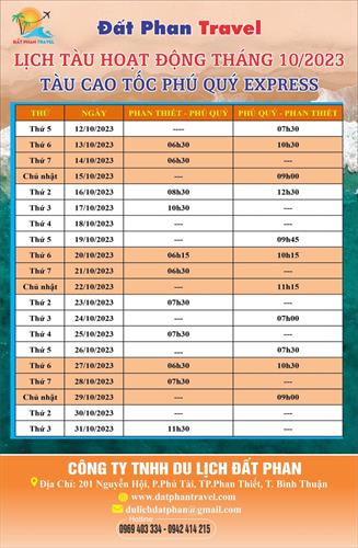 CẬP NHẬT LỊCH GIỜ TÀU CAO TỐC PHÚ QUÝ THÁNG 10/2023